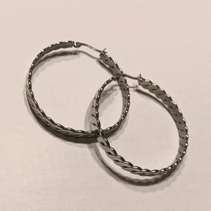 Stainless Steel Twist Pattern Hoop Earrings